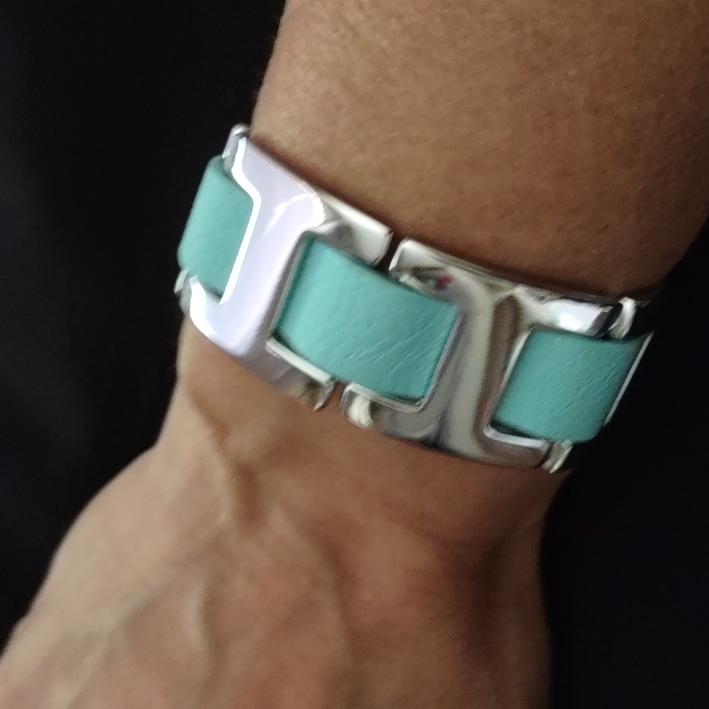 Turquoise Faux Leather & Chrome Bracelet